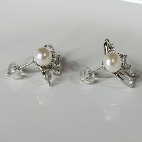 925S White Cultured Freshwater Pearl Butterfly Earrings - Picture 13 of 16